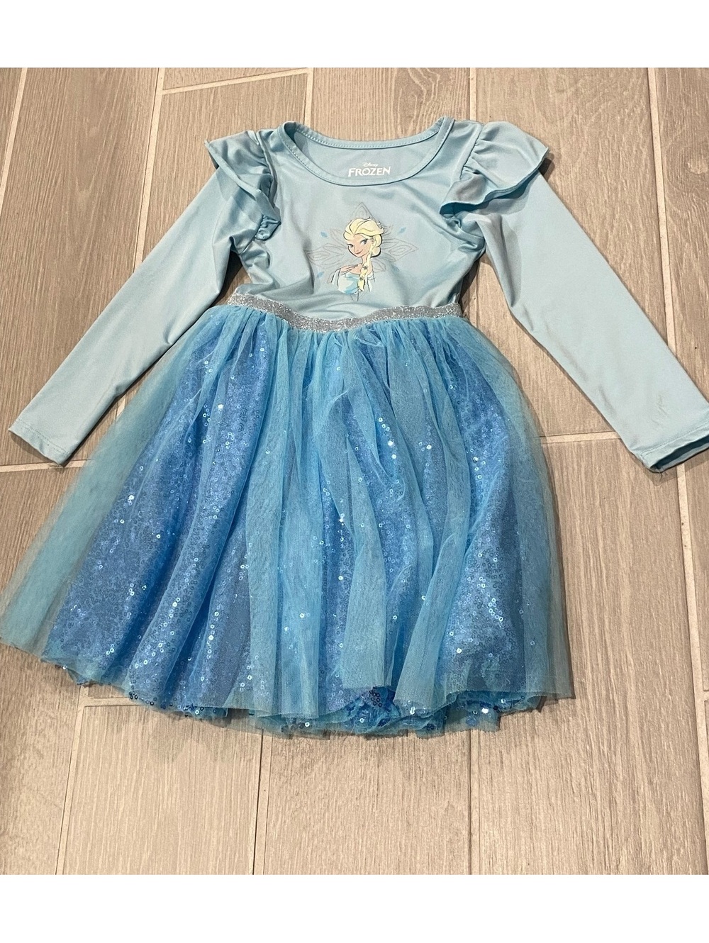 Disney Frozen Elsa 3T Blue Long Sleeve Dress with Tulle Skirt